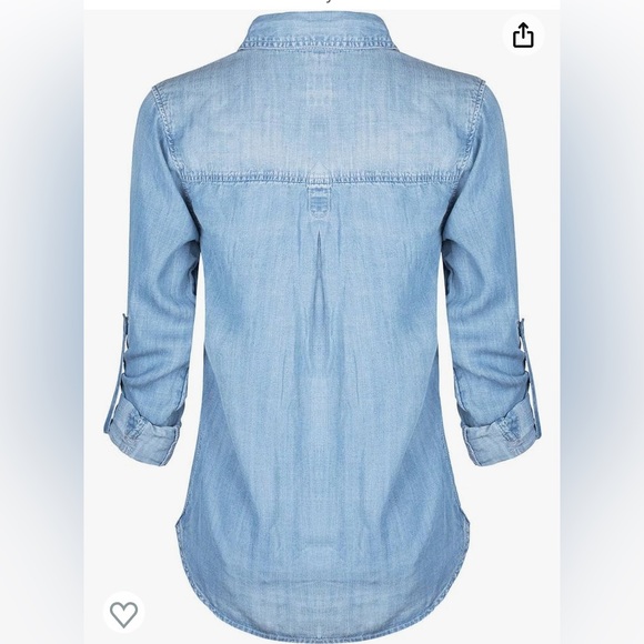 COPY - Design by Olivia Women's Long/Roll Up Sleeve Button Down Denim Chambray … - Picture 3 of 5